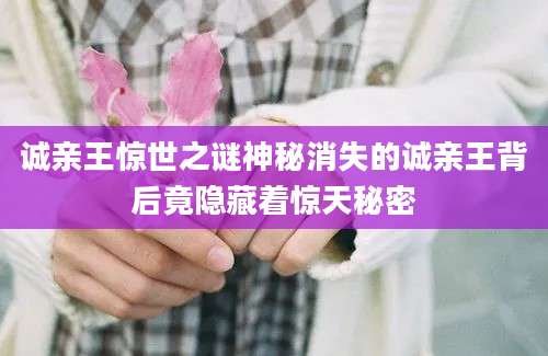 诚亲王惊世之谜神秘消失的诚亲王背后竟隐藏着惊天秘密