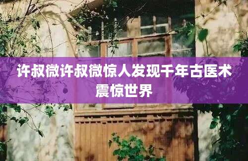 许叔微许叔微惊人发现千年古医术震惊世界