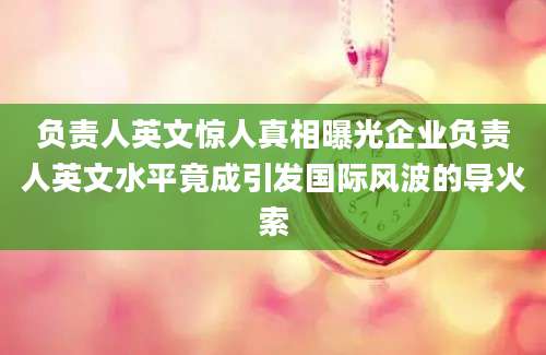 负责人英文惊人真相曝光企业负责人英文水平竟成引发国际风波的导火索