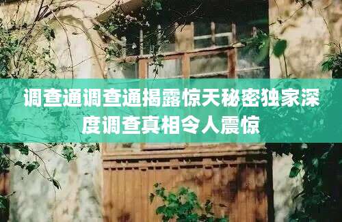 调查通调查通揭露惊天秘密独家深度调查真相令人震惊