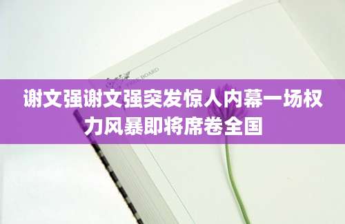 谢文强谢文强突发惊人内幕一场权力风暴即将席卷全国