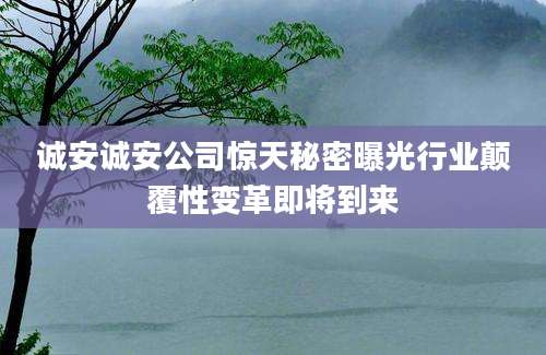 诚安诚安公司惊天秘密曝光行业颠覆性变革即将到来