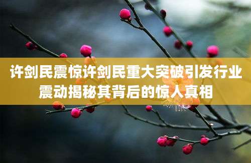 许剑民震惊许剑民重大突破引发行业震动揭秘其背后的惊人真相