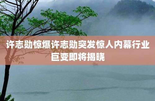 许志勋惊爆许志勋突发惊人内幕行业巨变即将揭晓