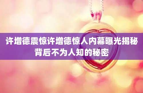 许增德震惊许增德惊人内幕曝光揭秘背后不为人知的秘密