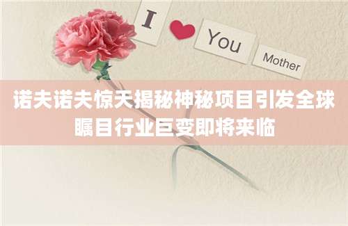 诺夫诺夫惊天揭秘神秘项目引发全球瞩目行业巨变即将来临