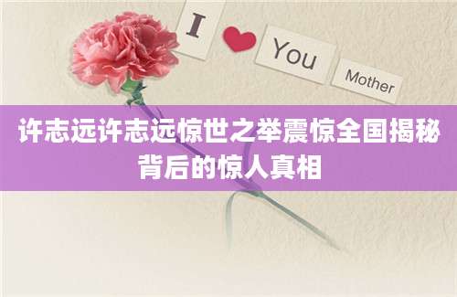 许志远许志远惊世之举震惊全国揭秘背后的惊人真相