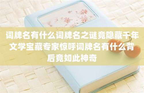 词牌名有什么词牌名之谜竟隐藏千年文学宝藏专家惊呼词牌名有什么背后竟如此神奇