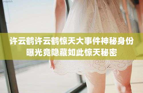 许云鹤许云鹤惊天大事件神秘身份曝光竟隐藏如此惊天秘密