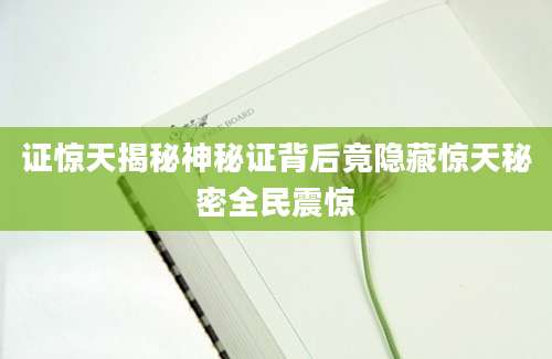 证惊天揭秘神秘证背后竟隐藏惊天秘密全民震惊