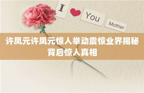许凤元许凤元惊人举动震惊业界揭秘背后惊人真相